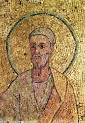 Dettaglio di San Pietro, dalla Cripta di San Pietro, c.700 d.C. (mosaico)